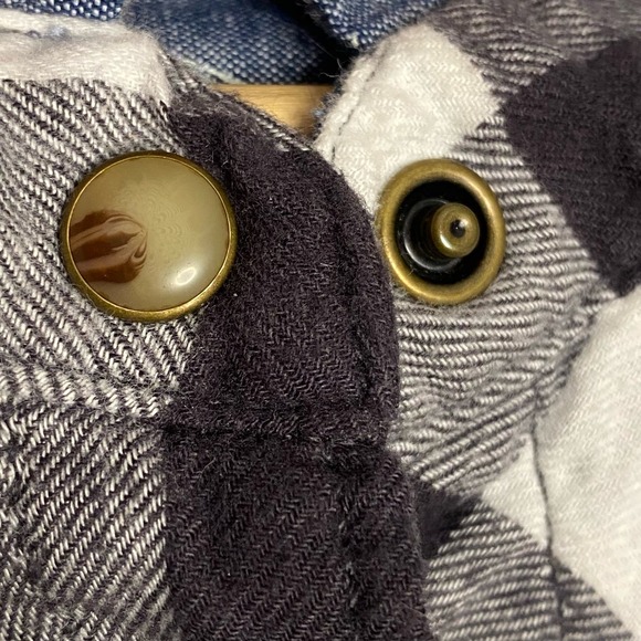 JACHS Girlfriend Flannel Womens Large Buffalo Plaid Black‎ White Western - Picture 6 of 10